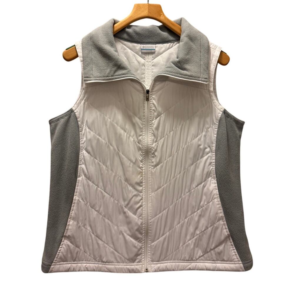 Columbia Women's Puffer Vest Gray White Quilted Fleece Panel Full Zip Size XL